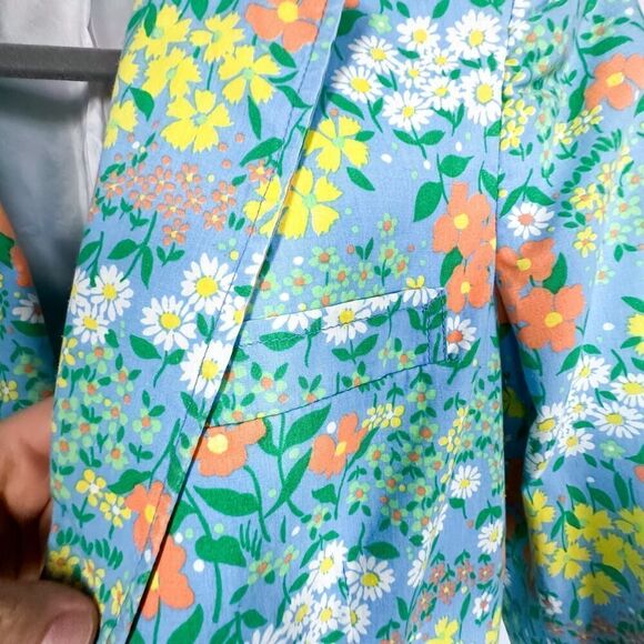 Vintage Flower Power Blue Orange Cotton Blazer Size Small - Picture 7 of 12